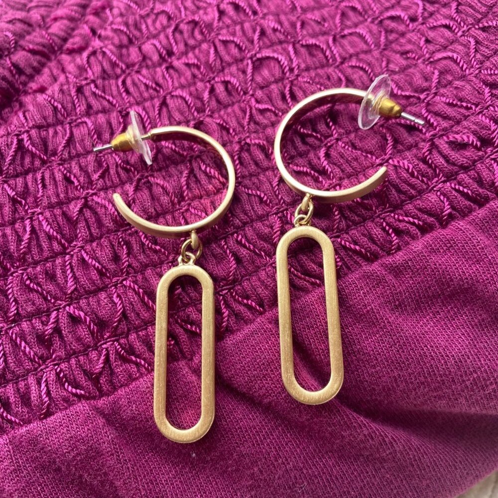 Gold-Tone Hoop Earrings With Oval Dangles - Picture 2 of 2